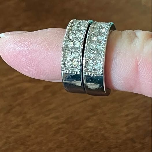 Cubic Zirconia Silver Tone Hoops Signed Preowned